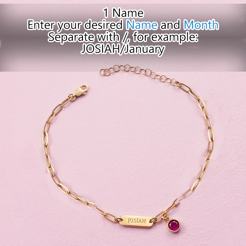 Custom Name & Birthstone Charm Bracelet — 18K Gold Plated Gift