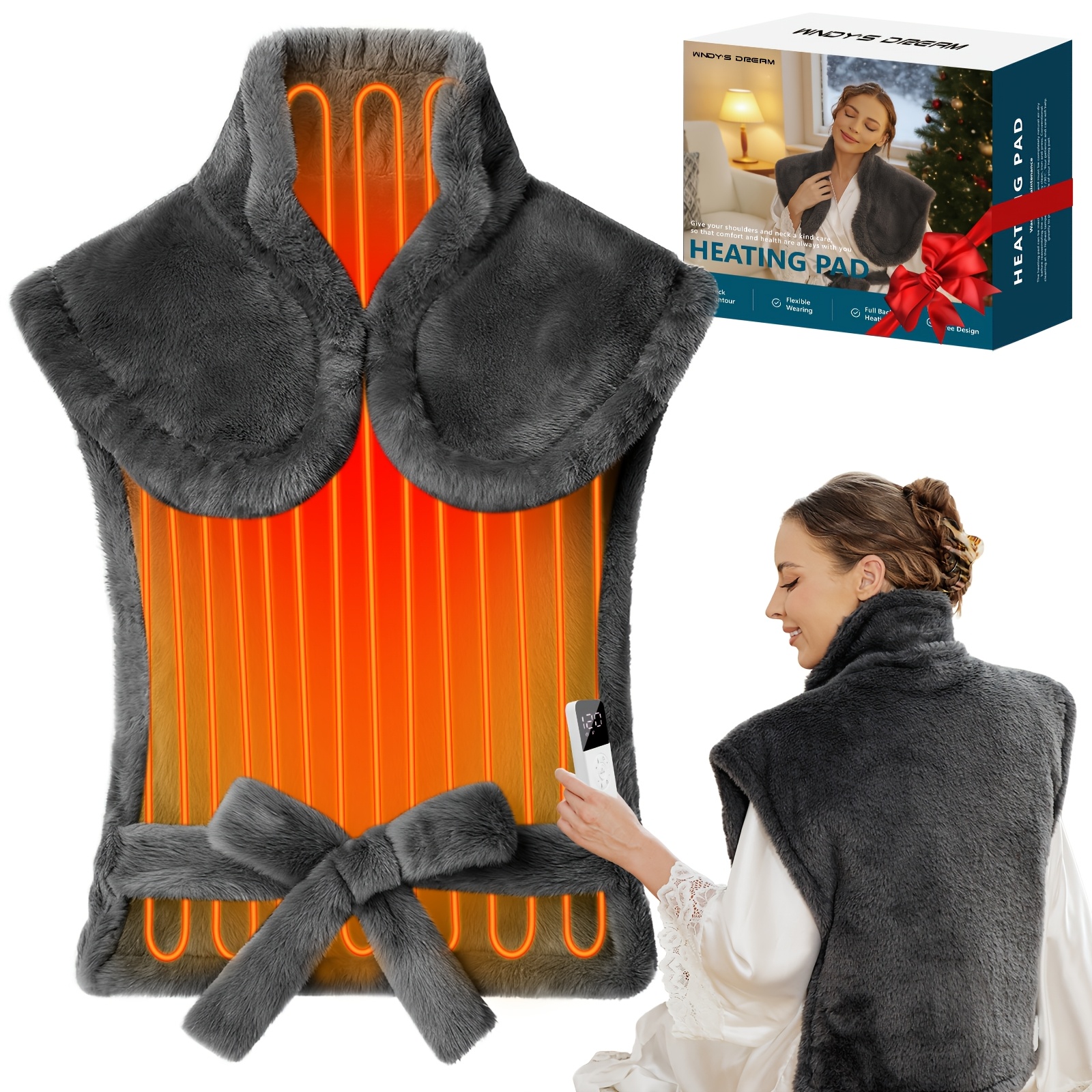 TEMU Coussin Chauffant pour le Dos, Cadeaux d'Anniversaire et de Noël pour Femmes Hommes Maman Papa Personnes Âgées, Coussin Chauffant Électrique