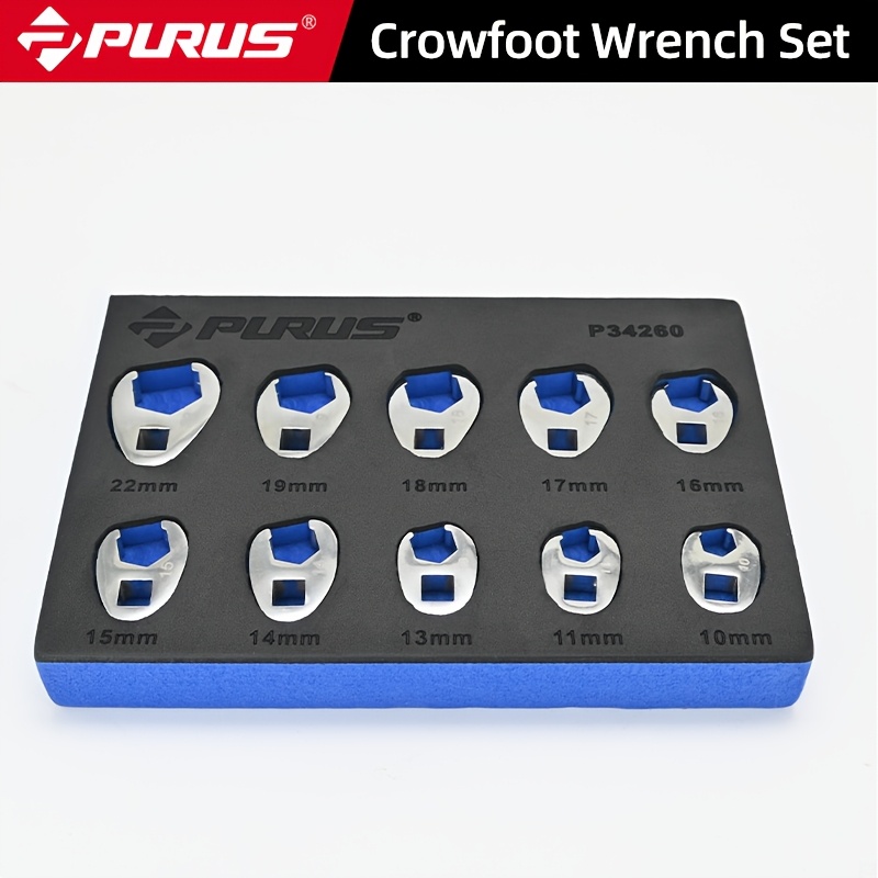 

10pcs Crowfoot Wrench Set For 8 To 24mm Flare Nuts, Crowfoot Flare Nut Tool Kit, Large & Small Metric Wrench Set For 3/8" /2" Drives Ratchets Extenders For Nut Removal