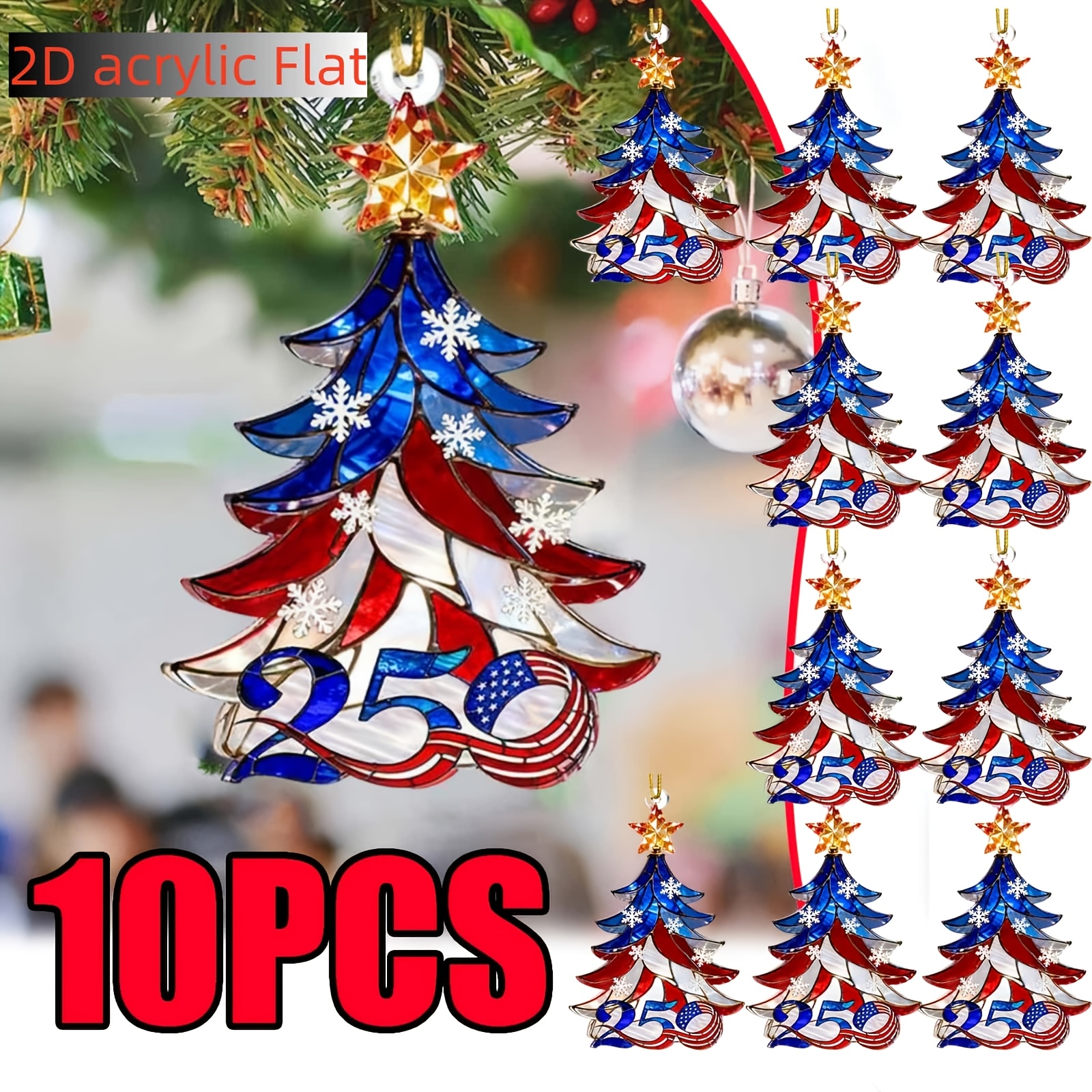 TEMU 2d , Set Of States 250th Anniversary Commemorative Numbered Decorative Pendants (1776-2006) - Patriotic Theme American Flag Christmas Tree
