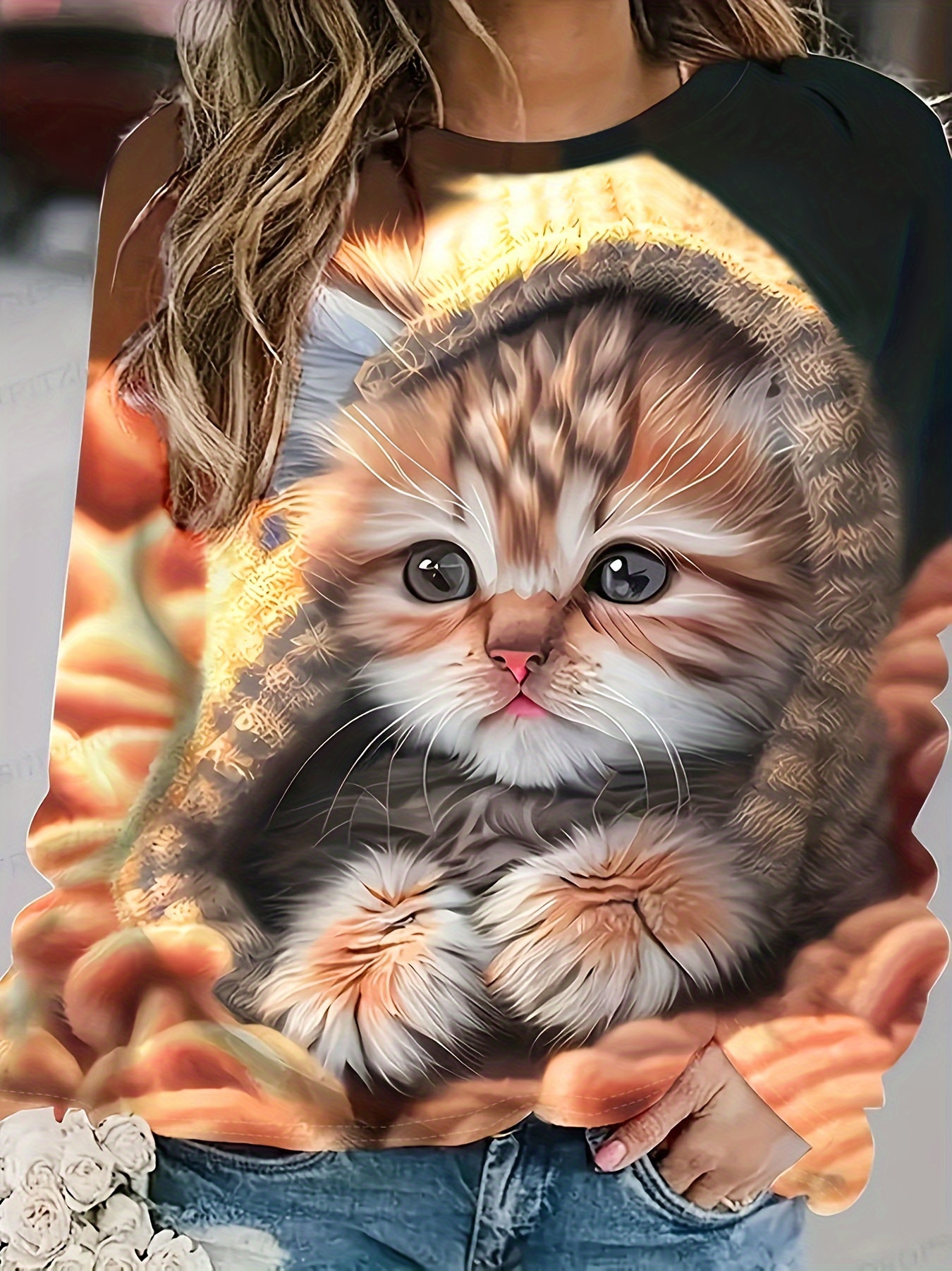 camiseta estampada gato talla top casual larga Temu Uruguay