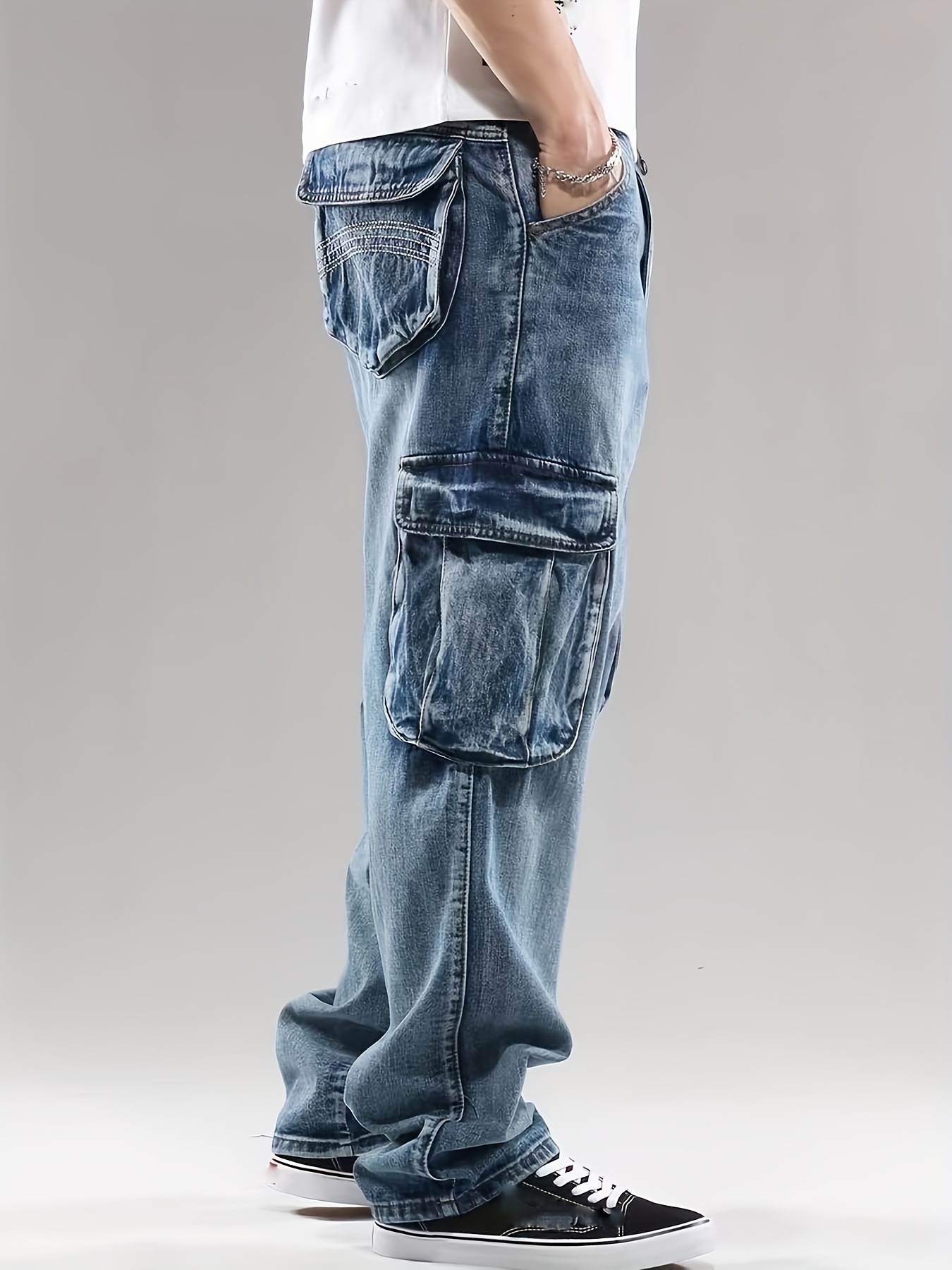 mens vintage straight leg cargo jeans distressed denim - Temu Peru