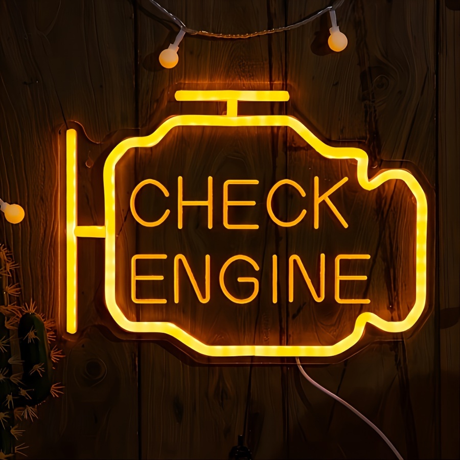 

Check Engine Neon Sign - Non-dimmable Fixed Amber Glow, Plastic Usb-powered Wall-mount Art Light, Decorative Signage For Bedroom, Garage, And Party Decor With Easy Switch Control - Metal-free Mounting