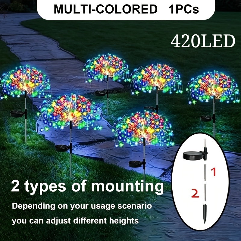 Solar Garden Firework Lights, 12 Lighting , Smart Light Sensor, Auto-charge During Daytime, Auto-light . Ideal For Gardens, Patios, Walkways, , Parties, And Wedding Decorations. 420led/360/200/60led