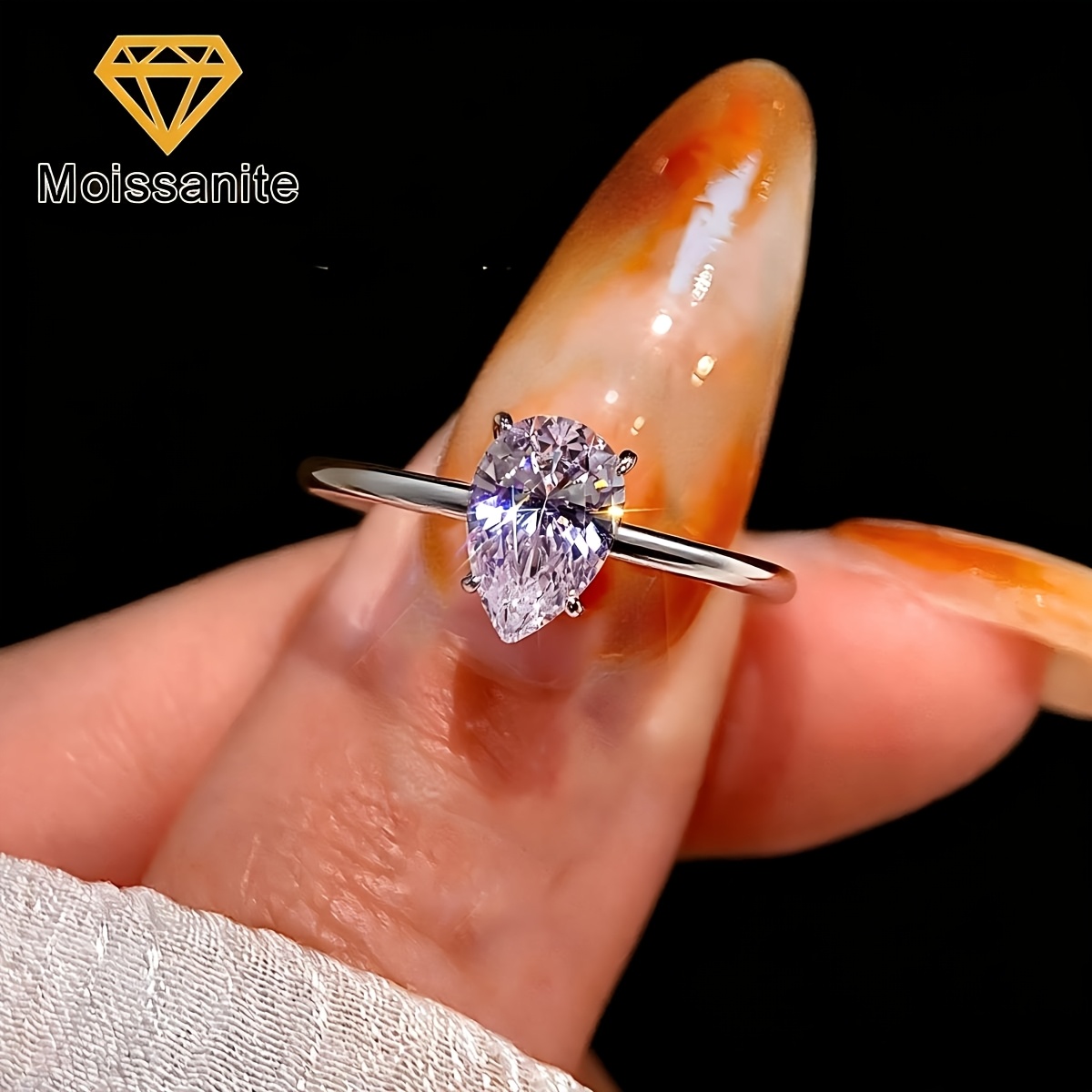 Women's 1Ct Pear-Shaped Moissanite Flower Promise Wedding Engagement Ring