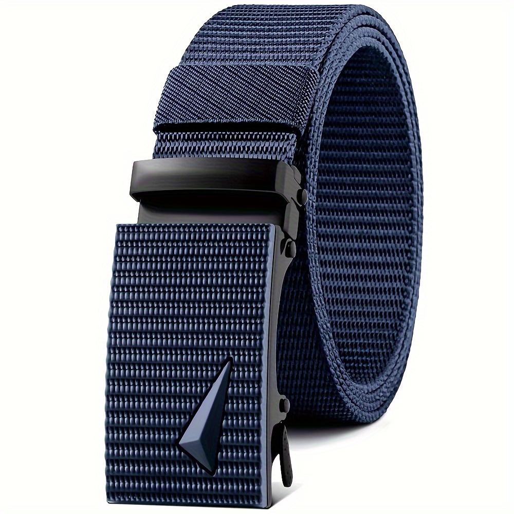 E-shop LVIGC Herren Atmungsaktiver Nylon Denim Gürtel - Automatische Schnalle, Lässiger Stil, Dunkelblau mit Metallschnalle, Vielseitig für Lässige