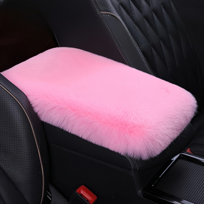 

1pc Plush Pink Rabbit Fur Car Armrest Cushion - Soft Polyester Interior Accessory For & Style - Protective Pad For Cover - Ideal For