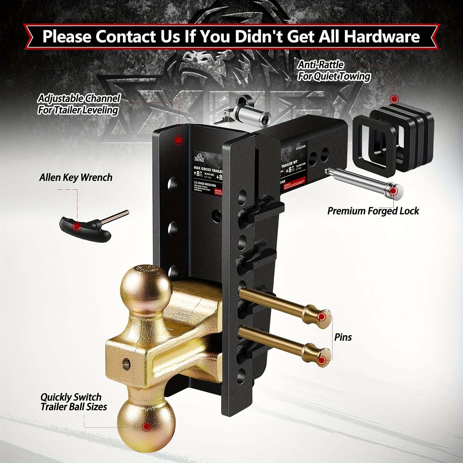 2.5" Receiver 6" Drop Adjustable Trailer Hitch – 28,000 Lbs Heavy Duty – Solid Ball – Class 3