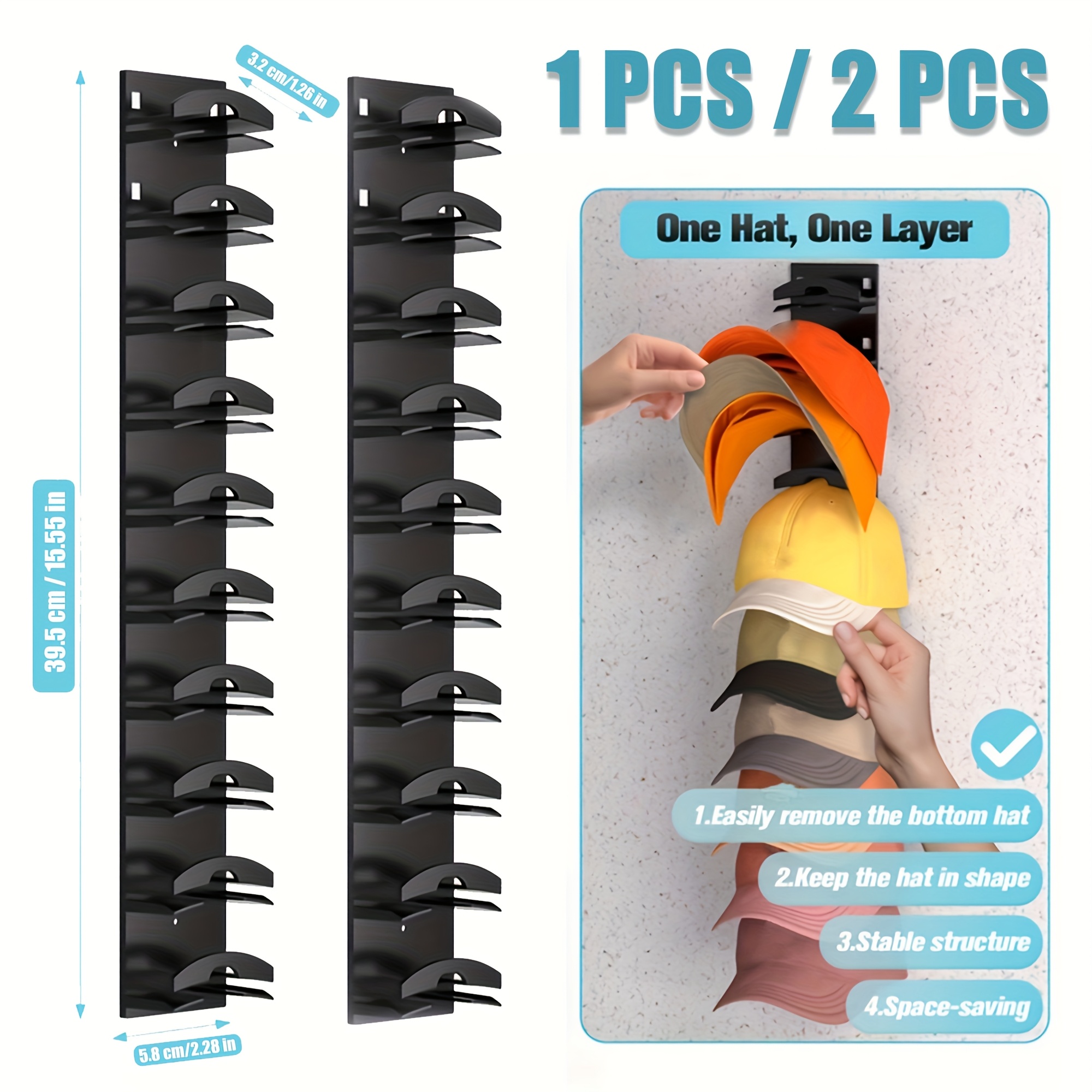 

1/2/4pcs Portable Hat Storage Display Rack, Wall Mounted Baseball Cap Rack, To 20 Hats
