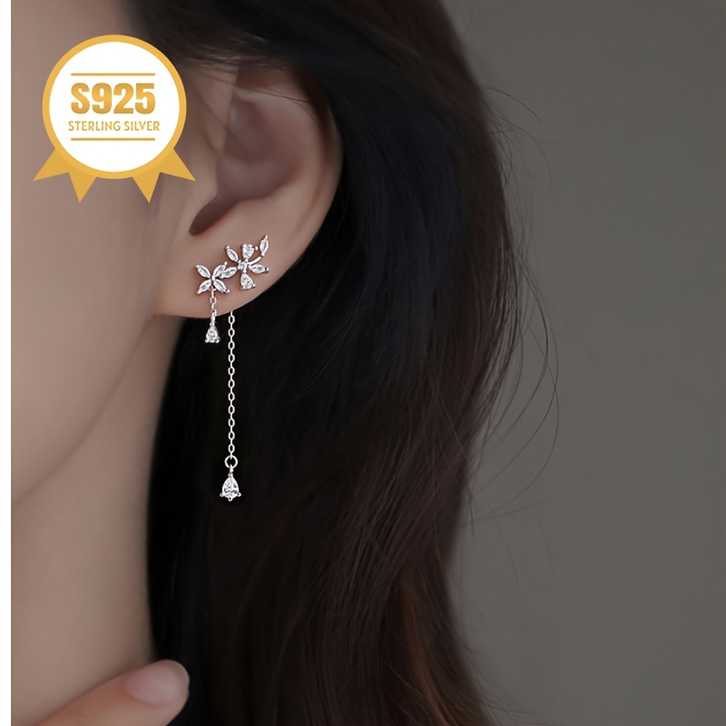 925 Sterling Silver Flower Dangle Earrings, Low Allergy