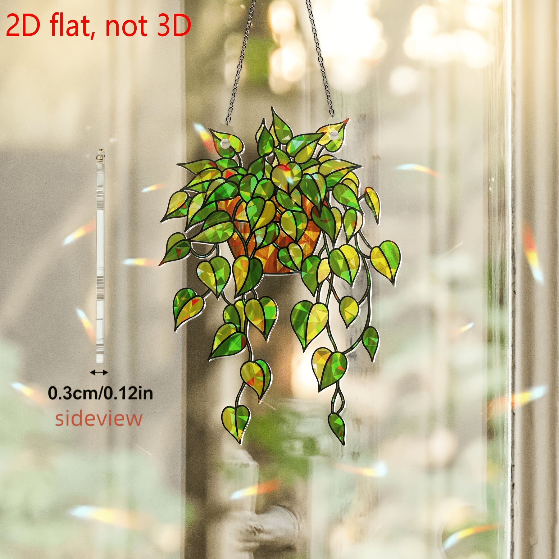 TEMU 2d Flat, Suitable For All , 2d, Two-dimensional Flat Design, Two-dimensional Plant Light Catcher, Holographic Acrylic Hanging Plant Decoration,