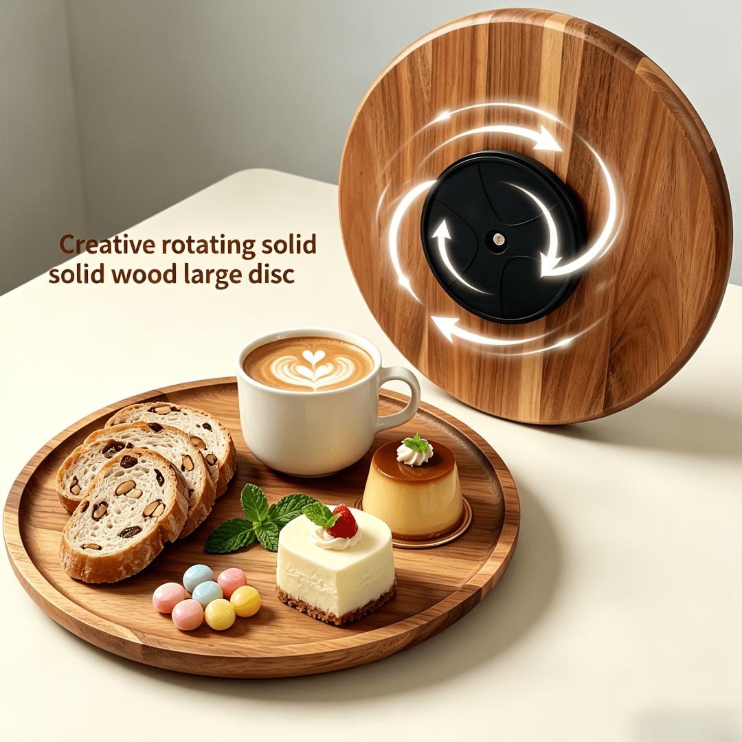 Creative 360° Rotating Wooden Tray - Round Serving Platter, Kitchen Storage Rack, Coffee Table Tray, Multifunctional Rotating Tray, Suitable for Home, Restaurant, Kitchen Counter Organization, Food Storage, Table Centerpiece