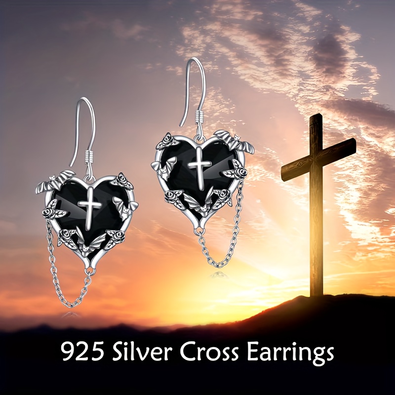 Image of Pair Of Gothic Earrings, Set With Exquisite Black Synthetic Zirconia, S925 Silver Women's Fashion Dangle Earrings, Suitable For Daily Wear And, Hypoallergenic Silver Weight 3.2g