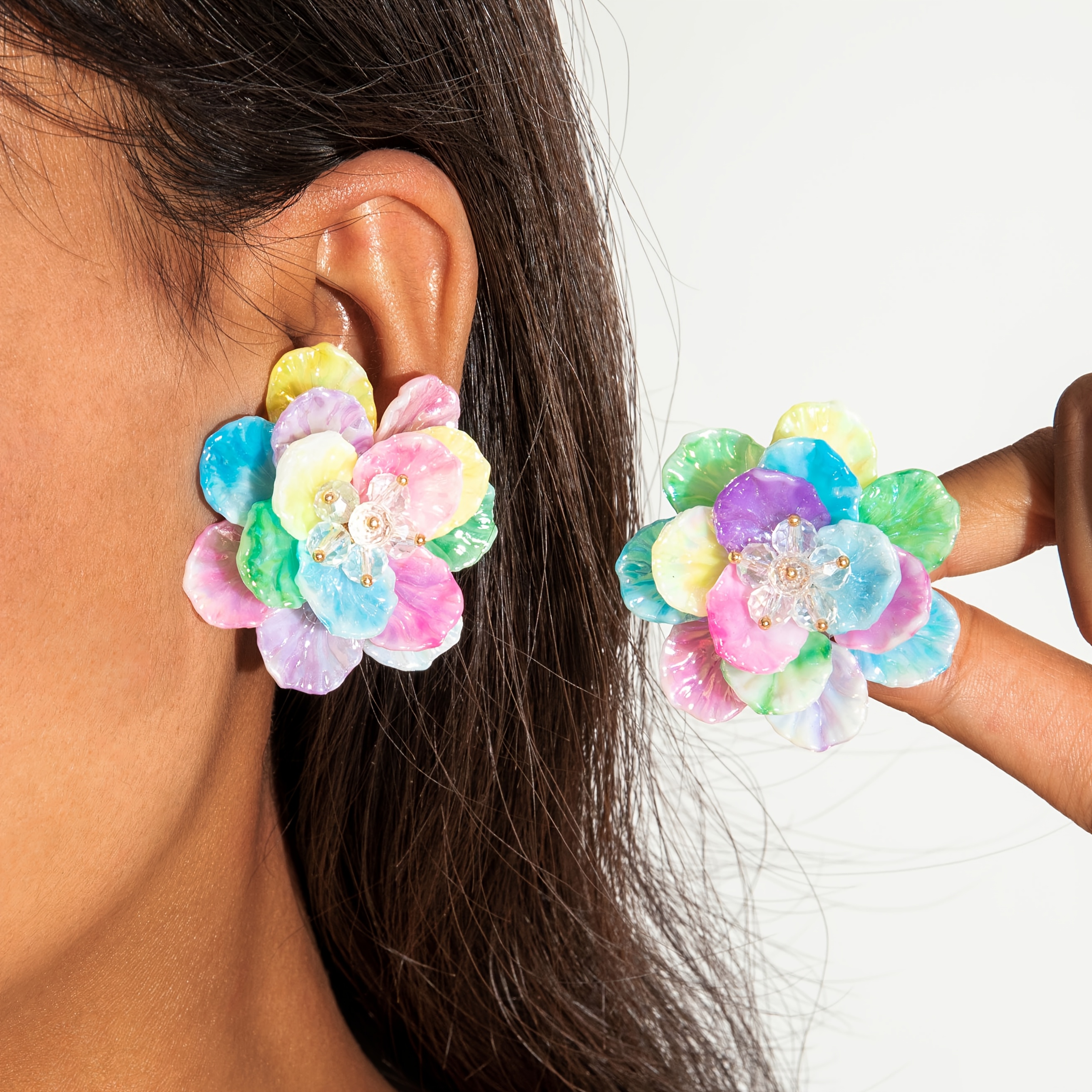 E-shop 1 Paar Modische Frühling/Sommer Neue Harz Bunte Blütenblatt-Ohrstecker, Ideal für Damen als Geschenk für Ball, Party, , Valentinstag oder Date