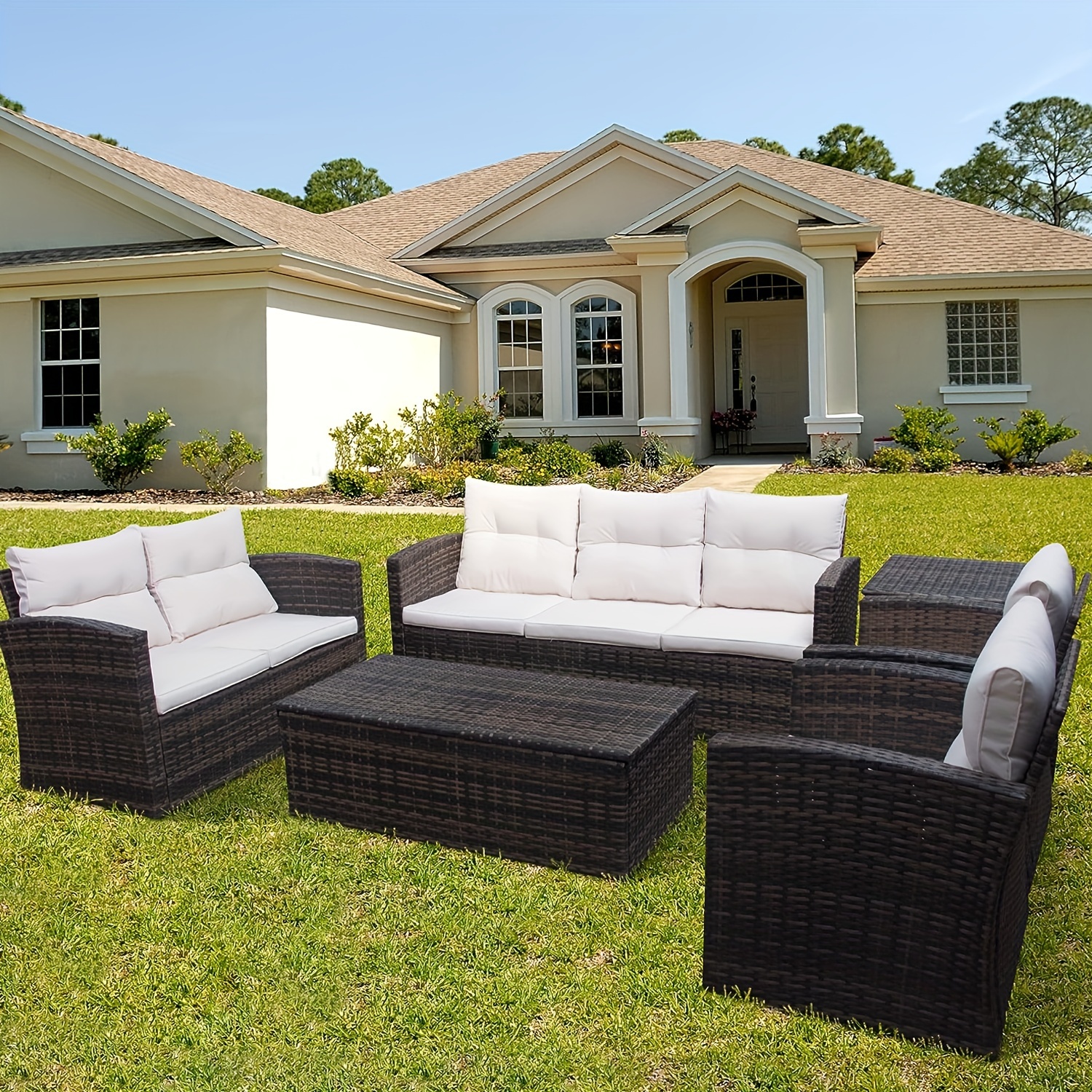 

Asifom Pe Rattan Wicker Sectional Sofa 6pcs 7 Seats Outdoor Patio Furniture Conversation Sets Loveseat Chair Seating Group With Cushions And Table