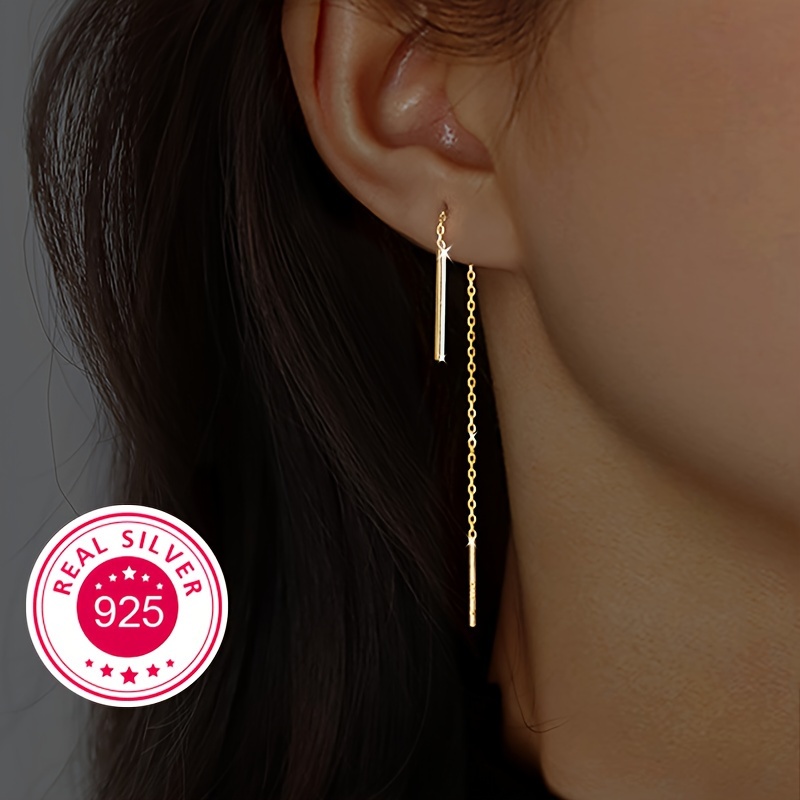 

925 Sterling Silver Threader Earrings Monochrome 18k Plated Ear Jewelry Elegant Style Shiny Earrings For Women With Gift Box