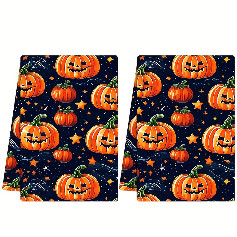 

2-piece Vintage Pumpkin Kitchen Towels - Autumn & Halloween Themed, Machine Washable Polyester Dish Cloths For Festive Home Decor