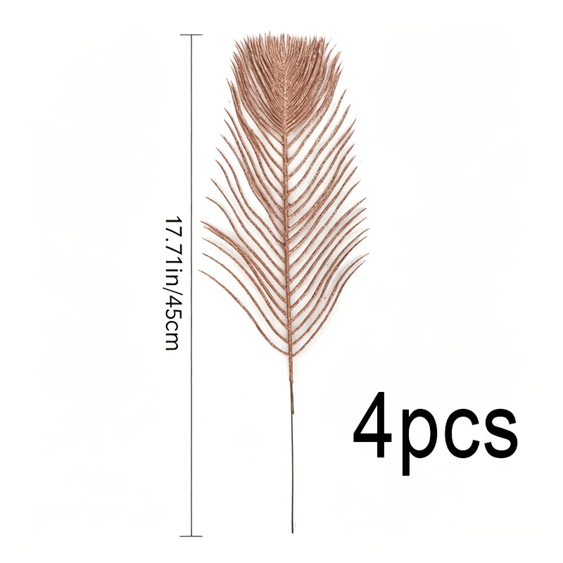TEMU Lot de 4 plumes et feuilles à paillettes dorées champagne de Noël, 17,71 pouces, de feuilles artificielles scintillantes de qualité supérieure,
