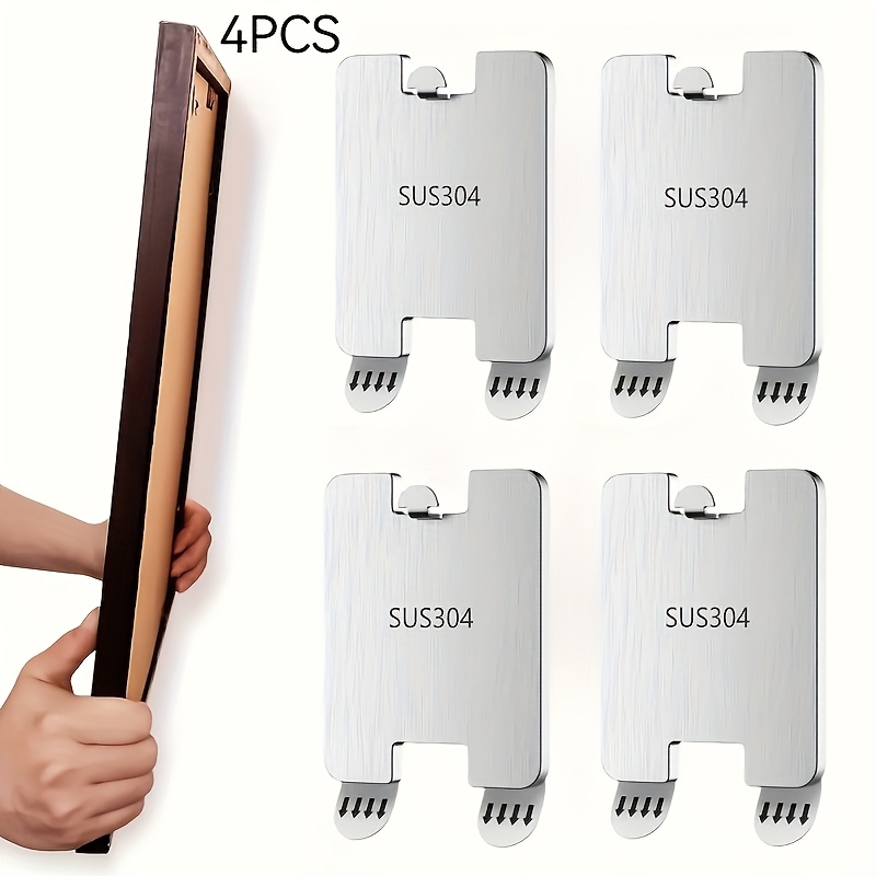 Image of 4 Stainless Steel No-drill Wall Hooks, Easy-to-install For Paintings, Photos, Mirrors Kit - Polished Surface, Scratch Resistant, Adheres To Walls, Wood, Glass, Tile, Concrete