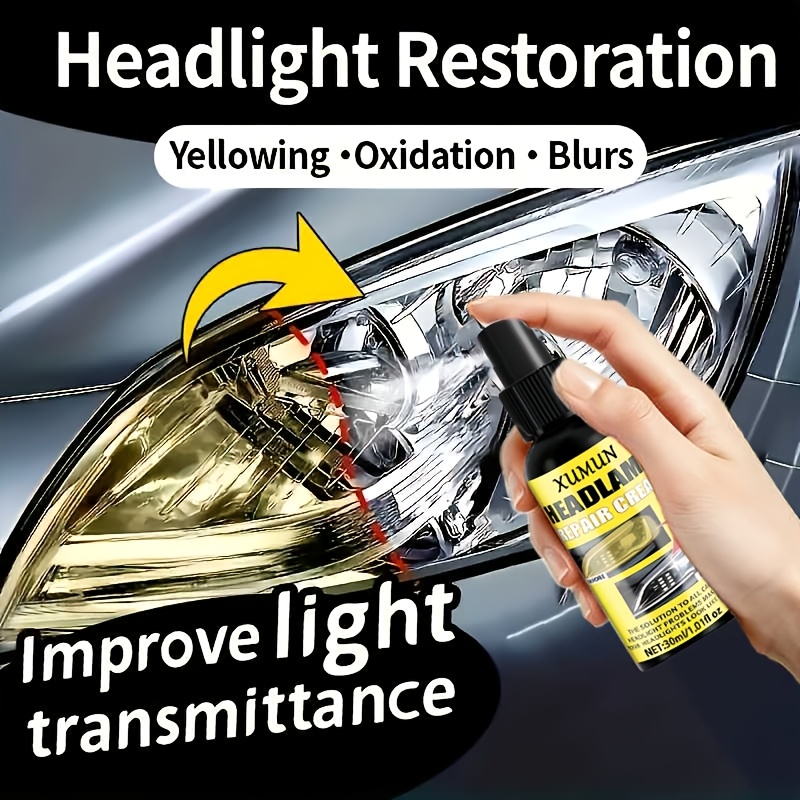 Headlight Restoration Spray - Removes Yellow Oxidation, Scratches, Haze, and Cloudiness, Instantly Brightening Headlights - Suitable for Car Front and Rear Headlights, Non-toxic, Prevents Yellowing and Oxidation - An Effective Refurbishment Solution