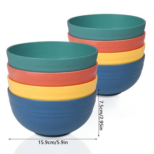 item picture 4 8pcs plastic bowl set microwave and dishwasher safe reusable suitable for salads soup ramen oatmeal camping parties kitchen supplies