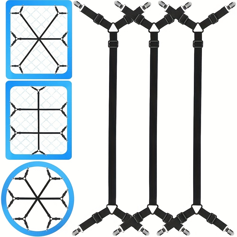 TEMU 2pcs/3pcs Sangles en Nylon pour Draps - Attaches Élastiques Réglables avec Clips Métalliques, Fixations de Draps Blanches Lavables en Machine