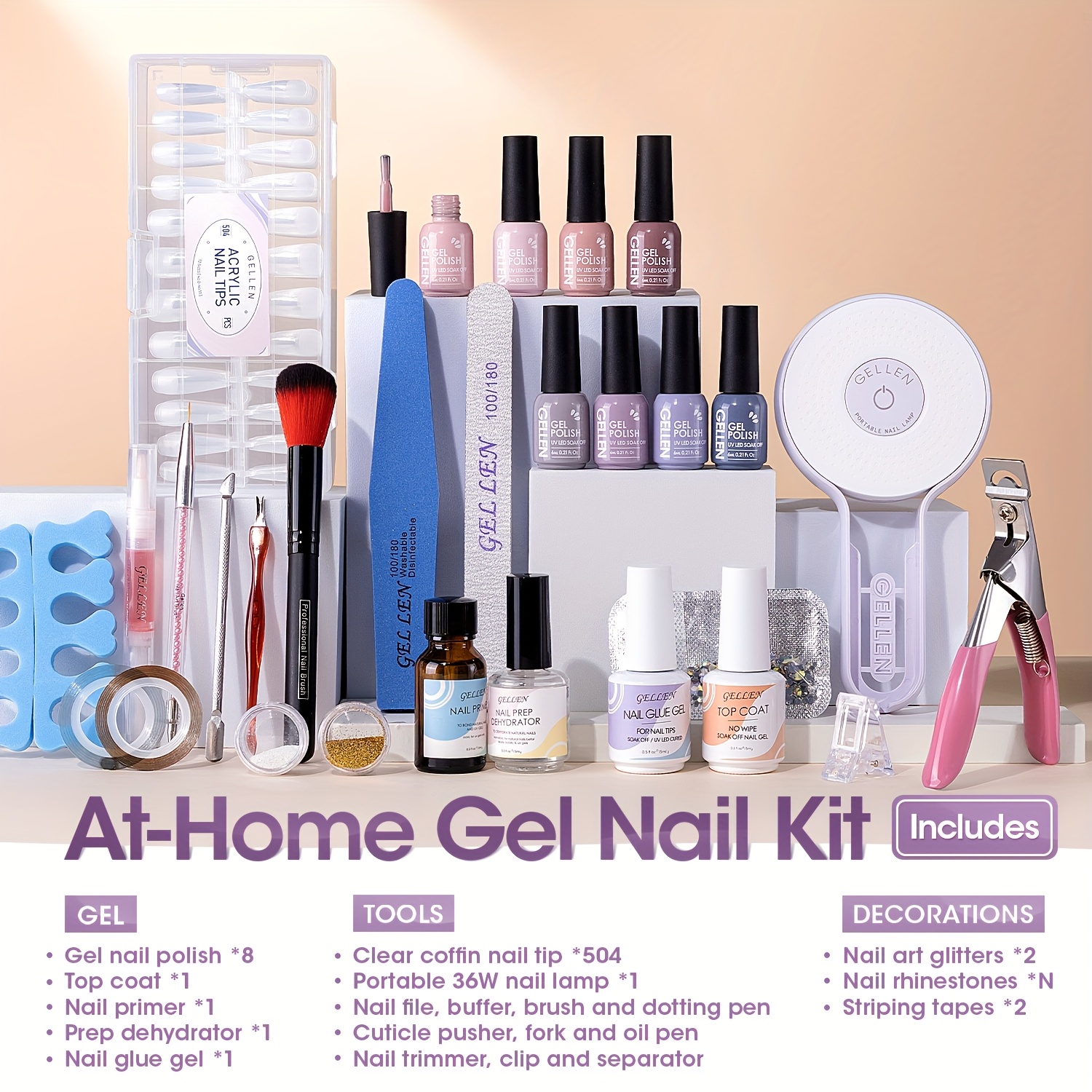gel nail polish kit with light misty purple tone transparent   nail polish set starter kit with led lamp gel nail polish with nail primer and dehydrator nail gel manicure set Product details 1