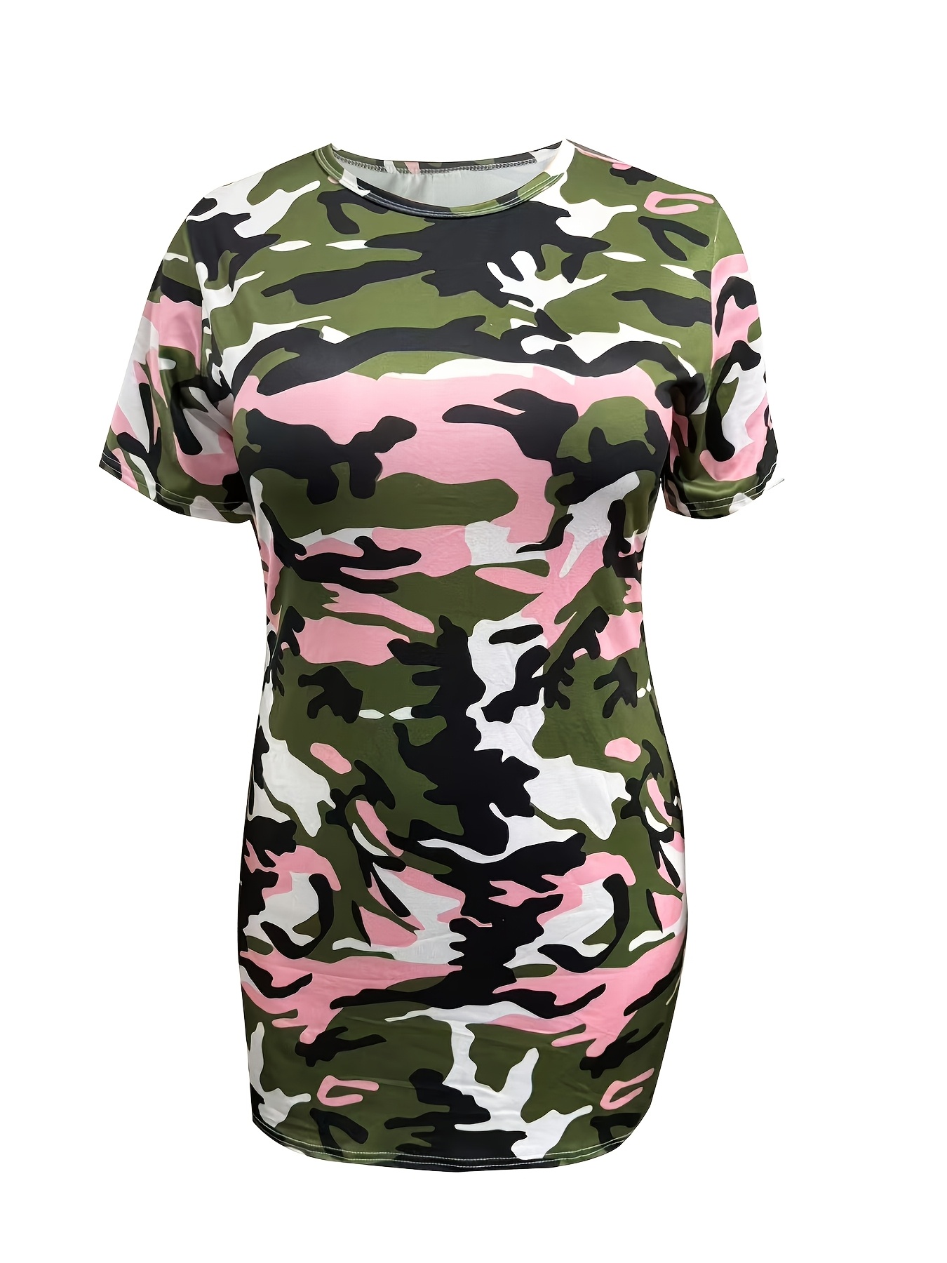plus size womens casual camouflage print t shirt dress short