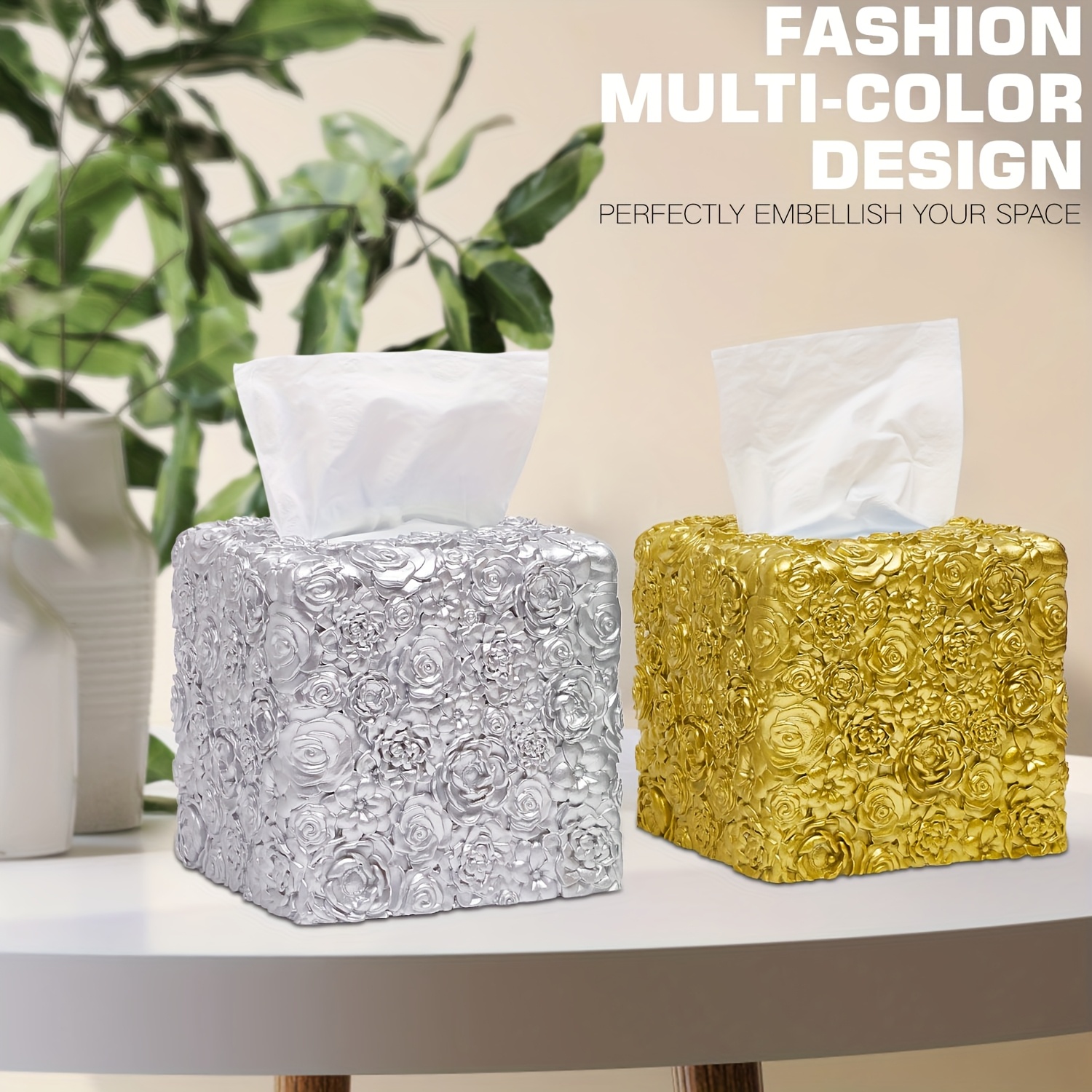 1pc elegant tissue box cover decorative square tissue box holder durable resin construction space saving   room bathroom kitchen vanity   decor in neutral colors compatible with standard tissues ideal housewarming or wedding gift Product details 6