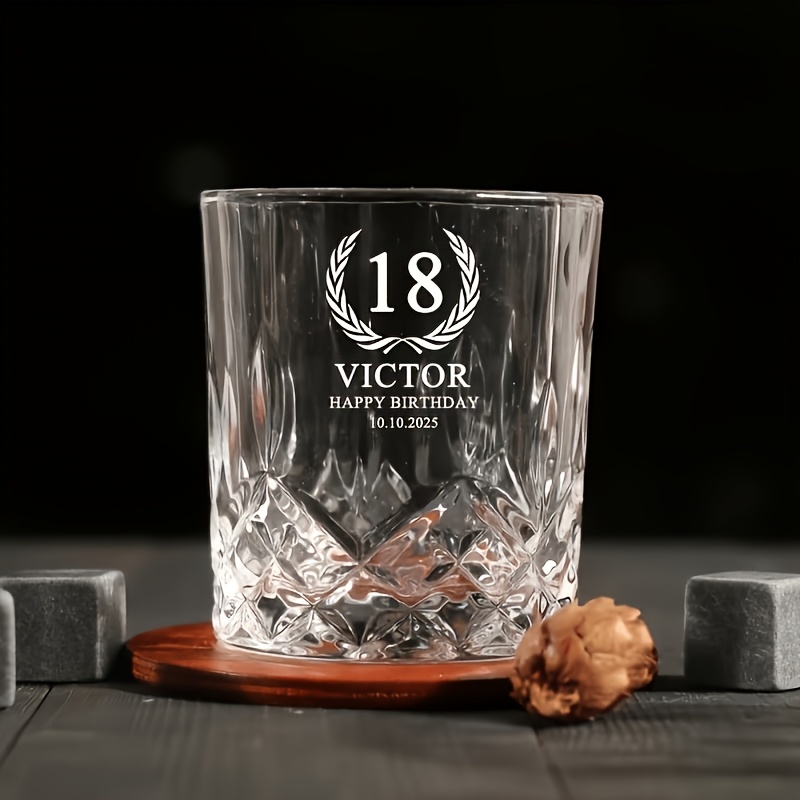 TEMU Personalized Laser Engraved Whiskey Glass - Customizable Name And Date - 18th/21st/30th/40th Birthday Gift - Ideal For Men, Fathers