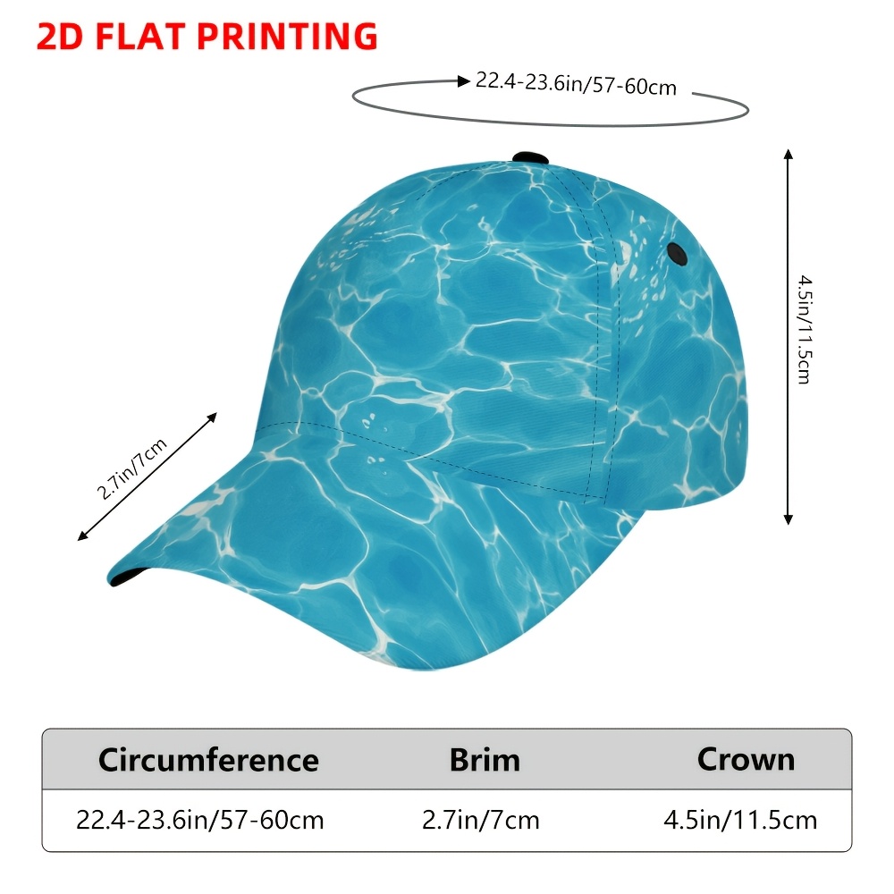 TEMU 1pc 2d Flat Printing Unisex Turquoise Water Baseball Cap, Suitable For Outdoor Activities, , A Versatile Cap For Men And Women, Made Of Novelty,