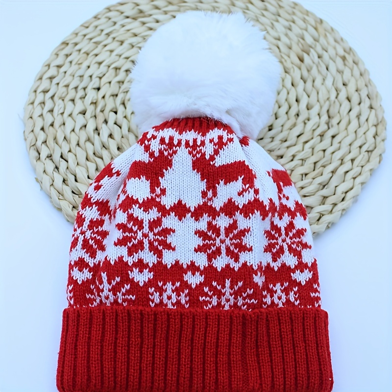 1pc Red Snowflake Deer Christmas Hat Korean Style Autumn And Winter All-match Warm Pullover Hat Trendy