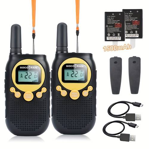 صورة العنصر جهاز لاسلكي قابل لإعادة الشحن، من قطعتين، أجهزة راديو ثنائية الاتجاه طويلة ، 22 قناة، نطاق صوت واضح يصل إلى 3-5 كيلومترات، مريح وسهل الاستخدام، مع بطاريات قابلة لإعادة الشحن وكابلات شحن، مناسب للرياضات الخارجية متعددة المشاهد والتسلق