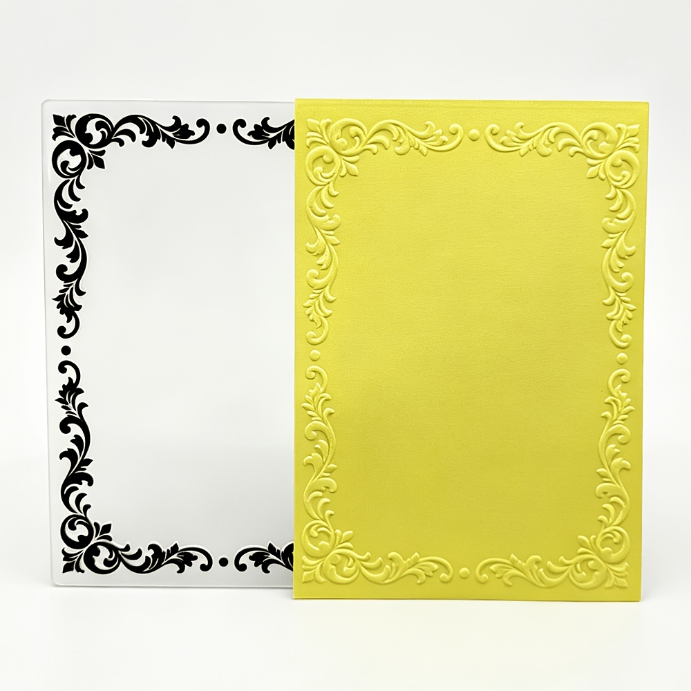 TEMU Nouveau A6 en plastique avec bord à feuilles, clip relief pour la création de cartes, texture, fleurs, modèle de , autocollant, artisanat fait