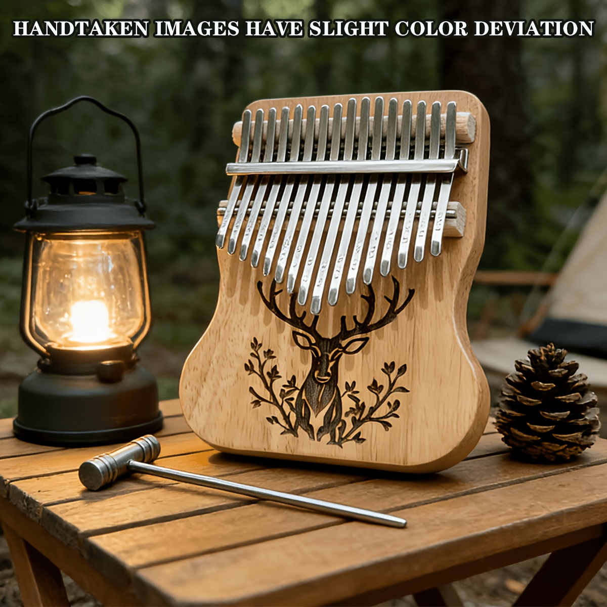 TEMU 2pcs 17-key Piano & Tuner With Deer Design - Solid Wood Mbira Suitable For Beginners, African Thumb Piano For /, Musical Instrument Gift For