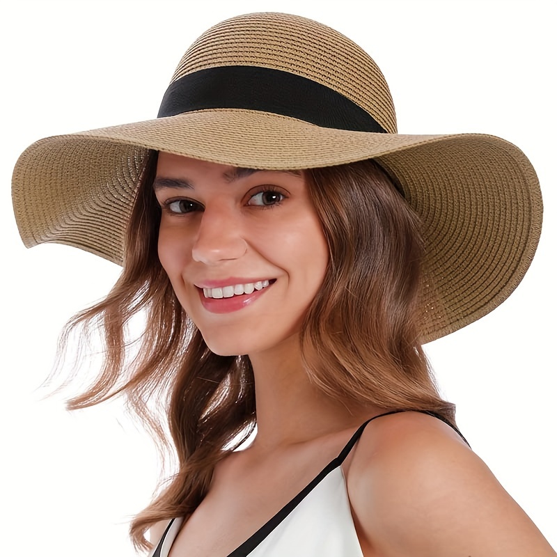 

Summer Wide Brim Sun Hat Ponytail Foldable Uv Protection Beach Sun Hats With Ponytail Hole Straw Hat For Women