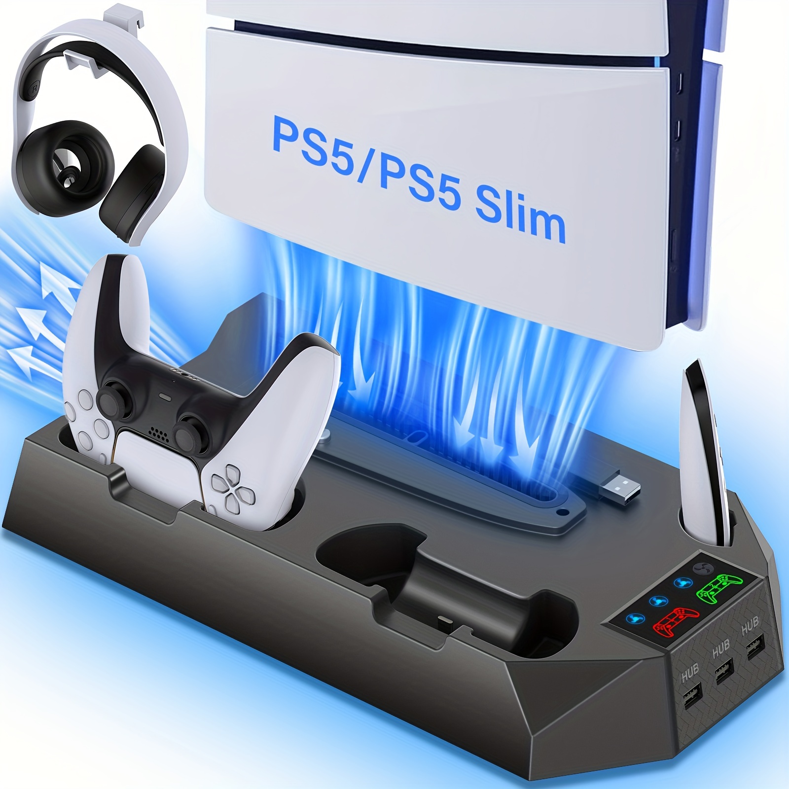 ps5 base with cooling and support for charging   suitable for   5   and   drive     including controller holder charging turbo fan 3 hub   headphone holder