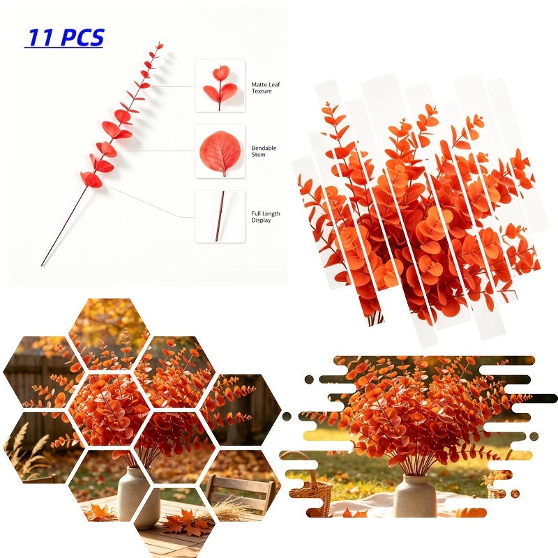 TEMU 11 pezzi di fiori artificiali di eucalipto autunnali, adatti per matrimoni, , Ringraziamento, San, centrotavola in stile , decorazioni per - per