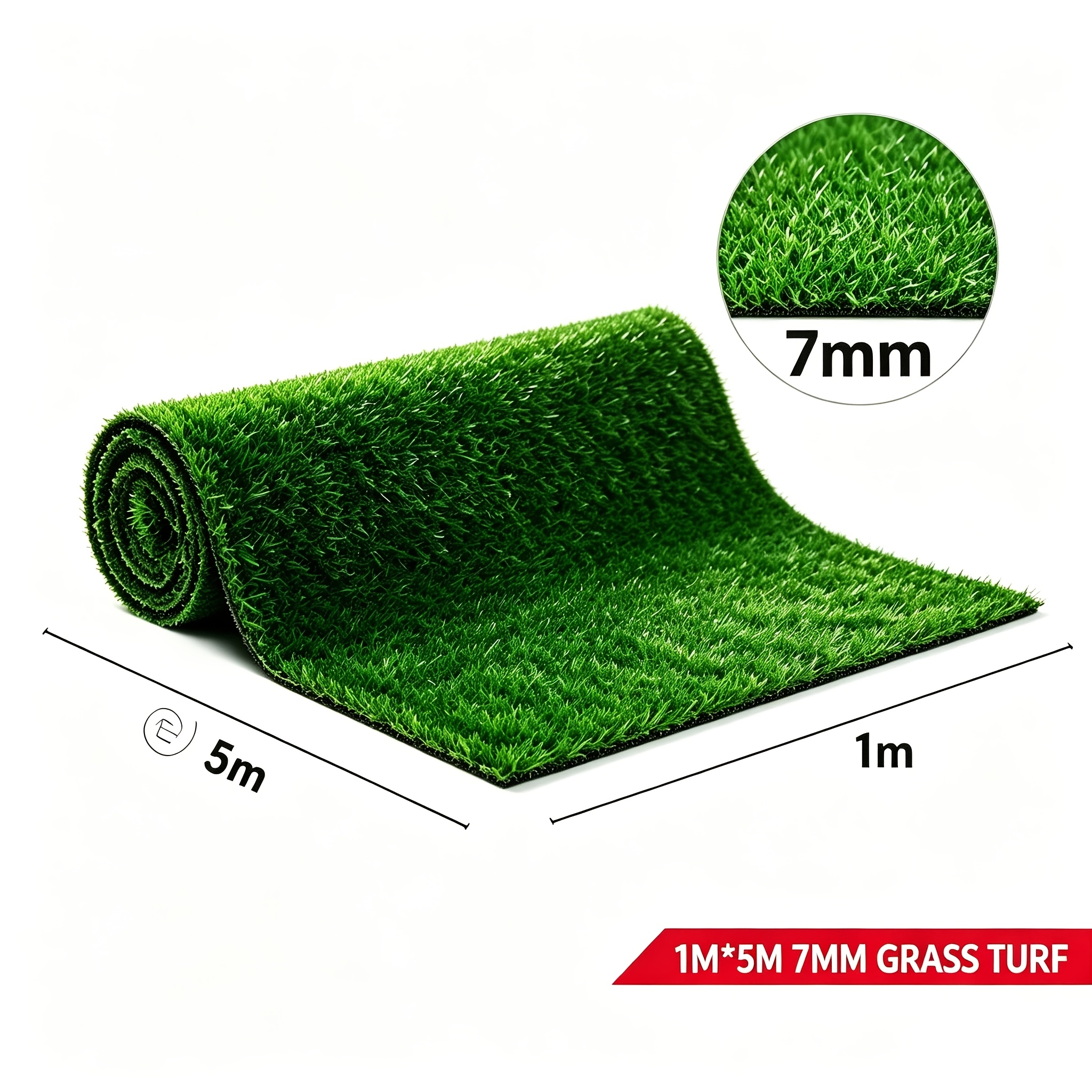 7mm Thick Realistic Artificial Grass Mat, 1m Width Roll For Patio Balcony Garden Pet Landscape Decor, Durable Uv Protected Fake Lawn
