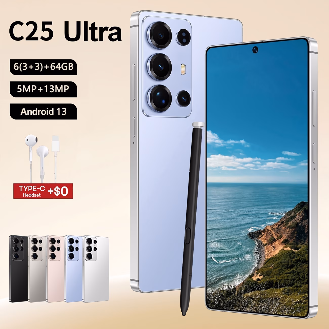 brand new 2026 model unlocked smartphone now 4 64gb massive storage 6 8 inch hd screen built in professional stylus standby type c fast charging precise gps positioning Product details 3