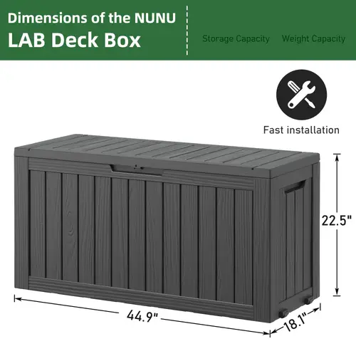 75 Gallon Heavy-Duty Resin Deck Box with Handles - Waterproof Outdoor Storage for Patio Cushions, Pool Accessories & , 220 lb Capacity, Lid, Black/Gray, Deck Box for Outdoor Storage, Box, Cabinet, Rack for Outdoor Storage