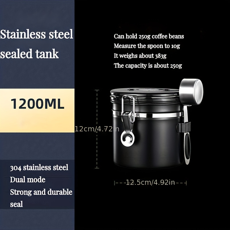 Image of Stainless Steel Sealed Coffee Container Storage Tank Set Coffee Jar With Spoon Coffee Bean Tea 1.5l / 1.8l Coffee Jar Stainless Steel Container, For Coffee Beans Or , Tea, Sugar, Rice