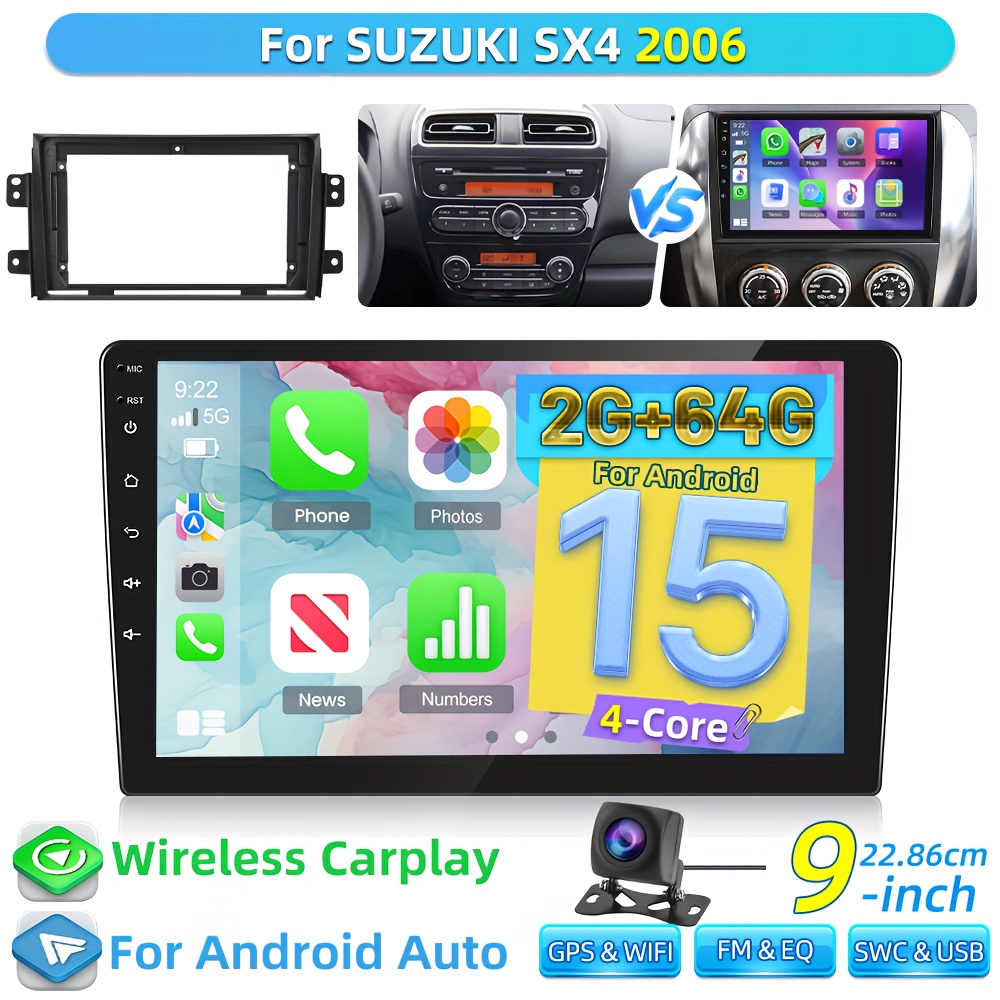 Image of [2g + 64g] Car Stereo Designed For The 2006 For Sx4 Featuring 15, , A 9-inch Touchscreen, Wireless, Gps, Wifi, Fm/rds, Eq, Swc, , And Reversing Capabilities, Without Battery