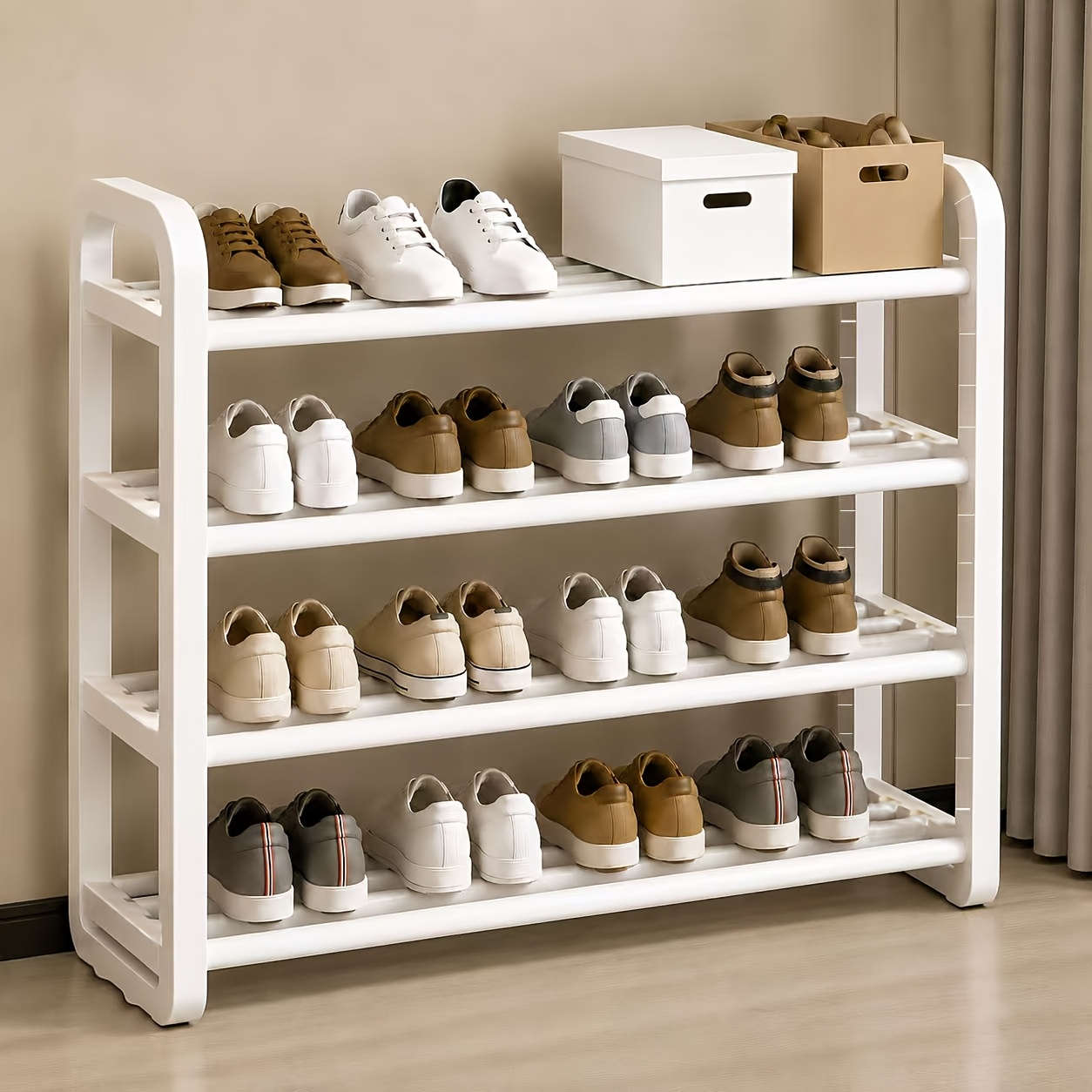 TEMU Space-saving Large Capacity Shoe Rack, Home Entrance Multifunctional Shoe Storage Rack, Black And White Shelf, Space-saving Shoe And Boot