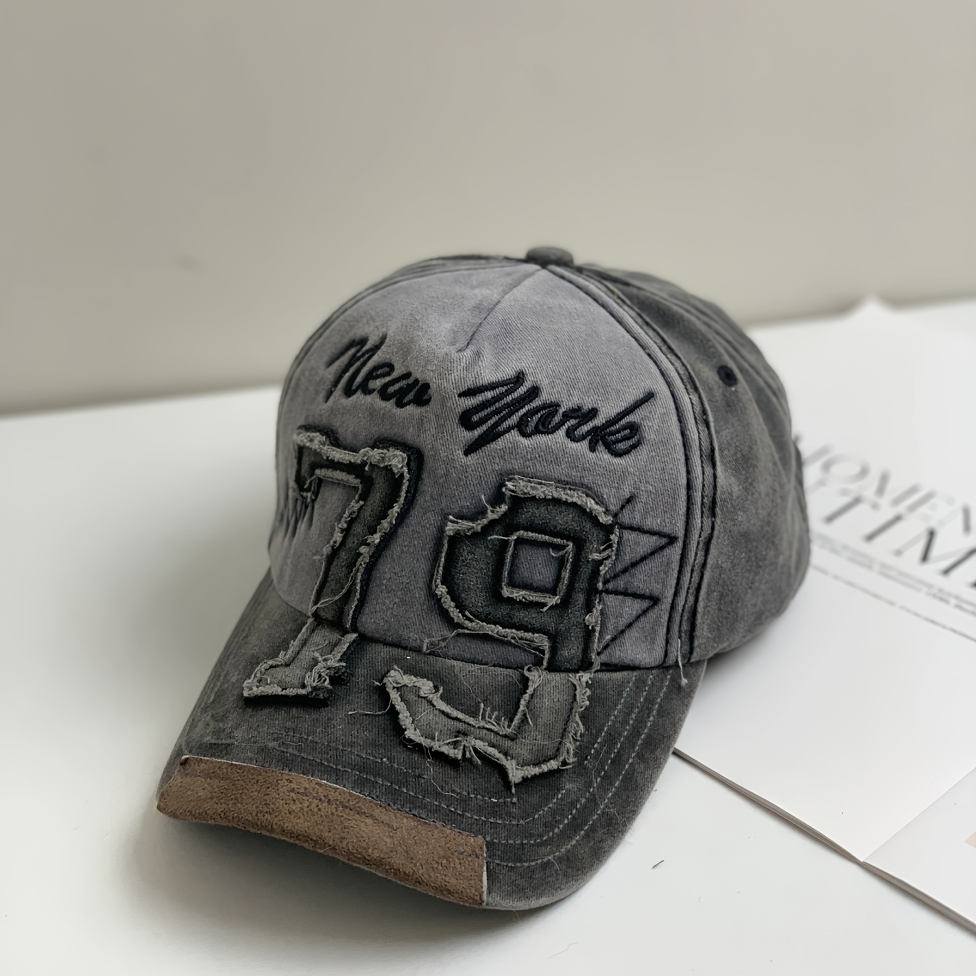 TEMU Retro Washed And Distressed Baseball Cap Couple Versatile Duck Tongue Cap Letter Embroidery Curved Brim Cap