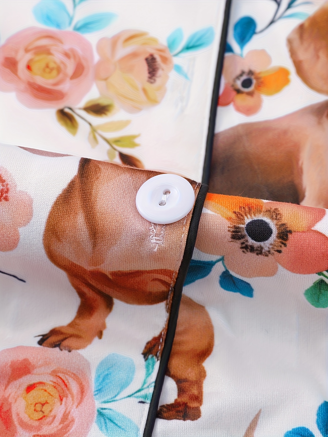   dachshund print womens pajama set short sleeve button up shirt with collar loose elastic shorts comfortable lounge wear for home outdoor   wear   design short sleeve top cute pajamas Product details 4