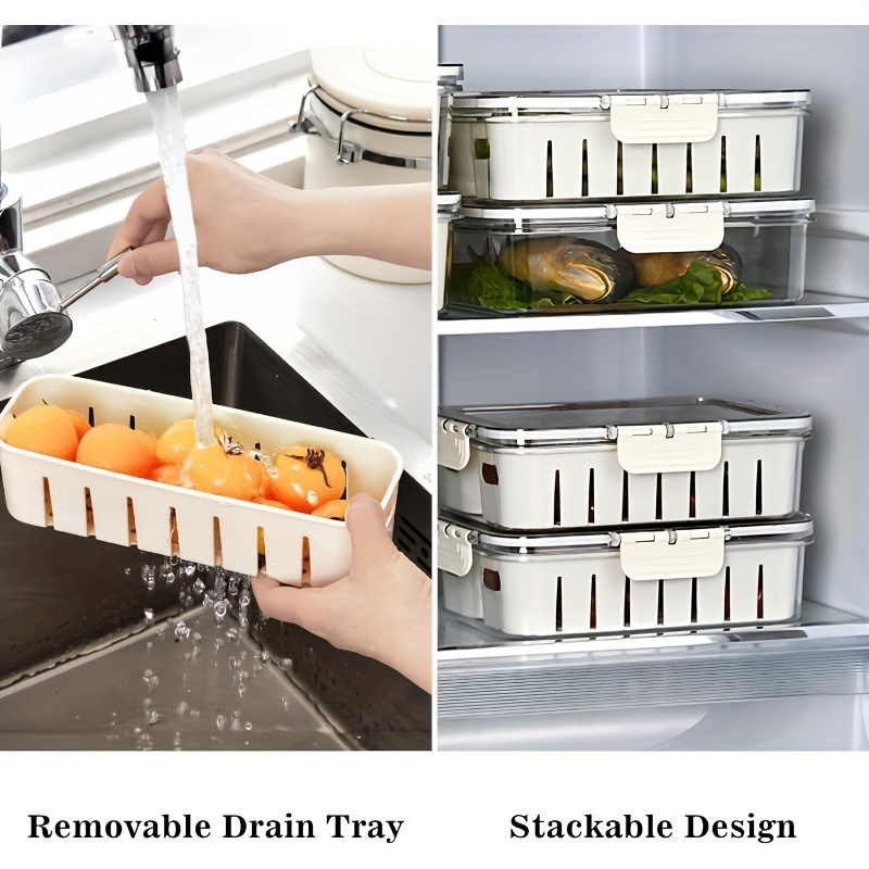 1pc stackable plastic divided veggie tray with lid handle 4 compartment serving platter portable charcuterie container for fruits vegetables salad travel friendly snack storage box details 1