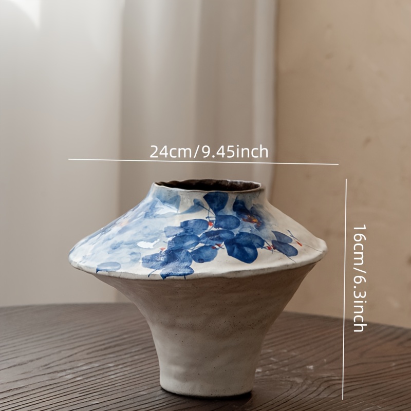 Hand-painted Nature Ceramic Vase With , Rustic Tabletop Decor For Home, Modern Minimalist Living Room Centerpiece, Ideal Gift