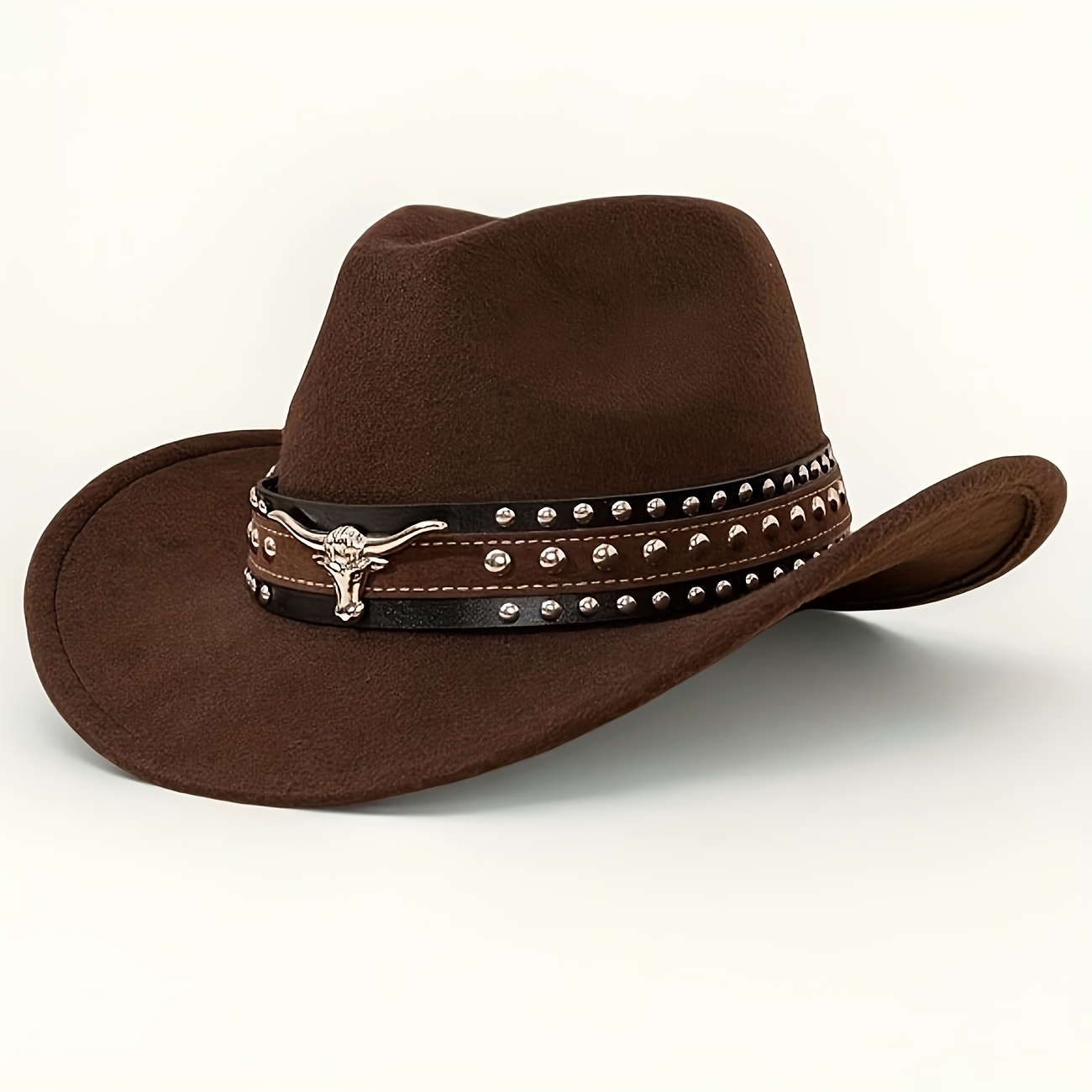 TEMU 1 pièce Chapeau de cowboy western, Chapeau de cowboy pour femme, Chapeau de cowboy pour homme, avec bandeau décoratif amovible de crâne de