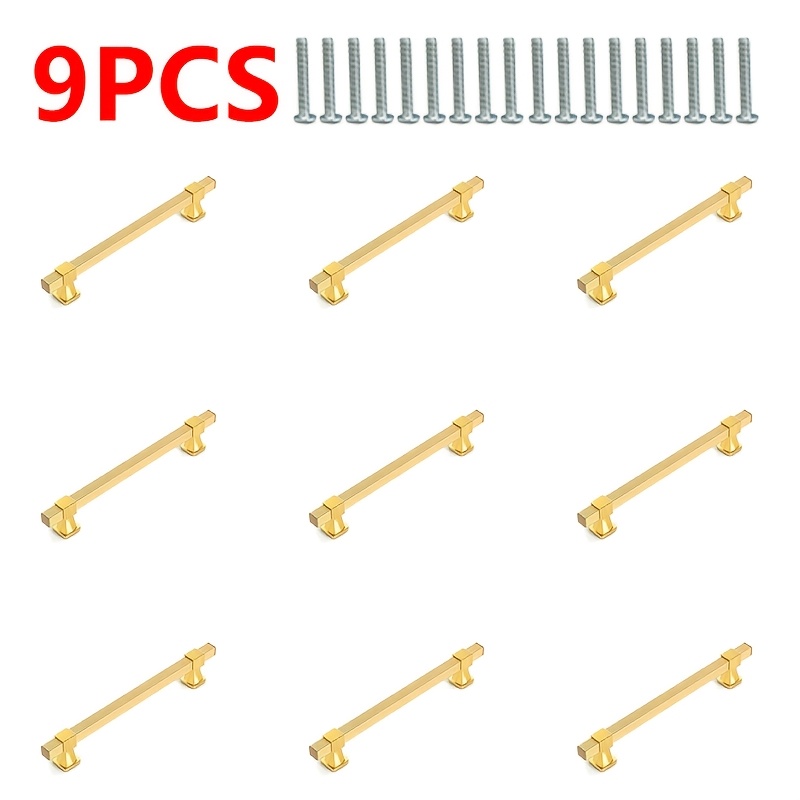 TEMU Lot de 9 poignées de meuble en T cossées dorées, poignées de tiroir Art déco de luxe moderne, quincaillerie pour armoires, penderies et tiroirs